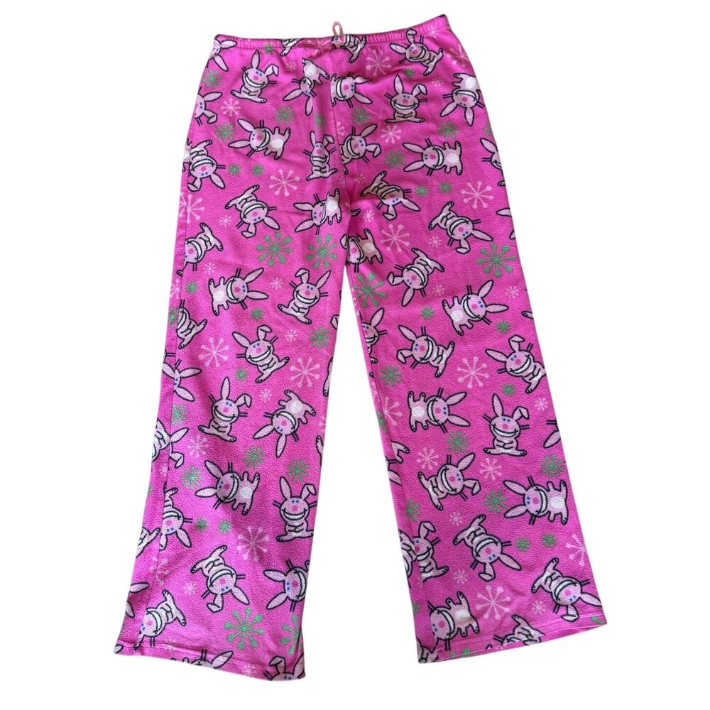 Y2K It's Happy Bunny Womens Pink Fleece Snowflake Pajama Pants Jim Benton L